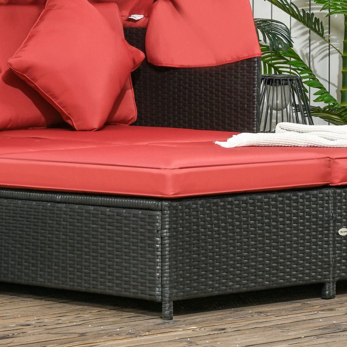 Outsunny Chaise Longue D'exterieur En Resine Tressee Pour 2 Personnes Rouge