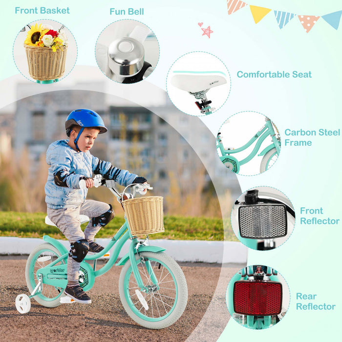 Prorider 16\" Velo Enfant Avec Roues D'entrainement Reglable Guidon Siege Frein A Main Vert