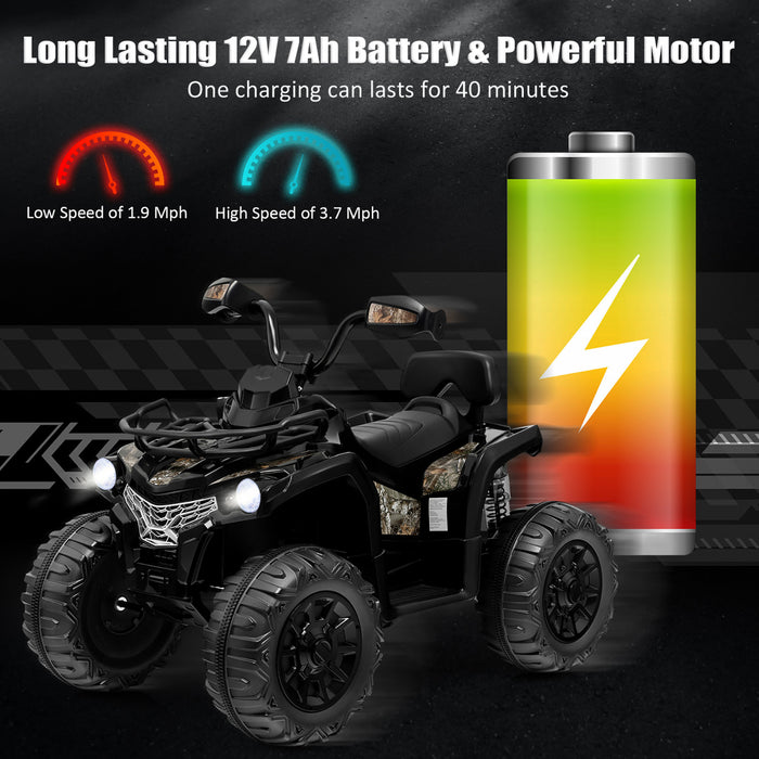 Costway 12v Enfants Rouler Sur Atv Electrique 4 Roues Quad 2 Vitesses W / Mp3 & Phares Noir