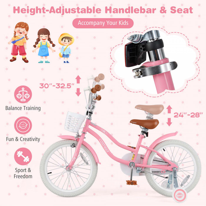 Costway 18\" Enfants Velo Tout-petit Velo Avec Roue De Formation Pour 4-8 Ans Fille Rouge