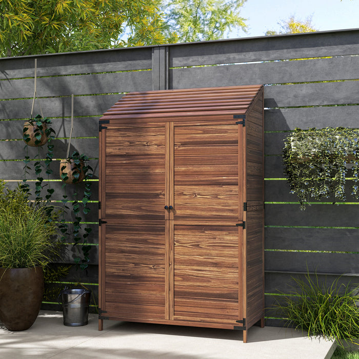 Outsunny Abri En Bois , Armoire De Rangement Exterieure, Marron Melange