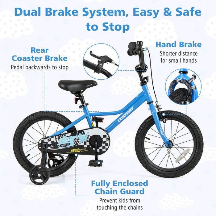 Costway 16\" Velo D'entrainement Pour Enfants Avec Roues D'entrainement Amovibles Pneumatiques Navy