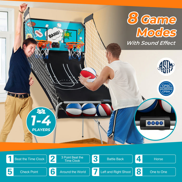 Costway Double Shot Basketball Arcade Game Avec 8 Modes De Jeu Electronic Scoring Green