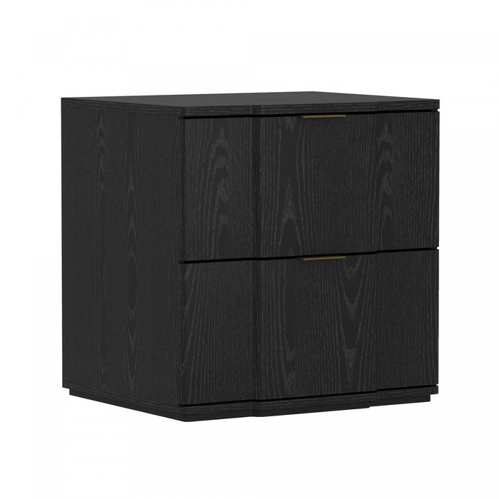 Table de nuit Clive style milieu du siecle moderne 56 cm en noir et or (2 tiroirs)