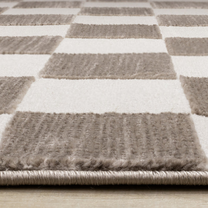Carpette géométrique Leopold brune et blanche à motif de carreaux - 7 pi 10 po x 10 pi 6 po