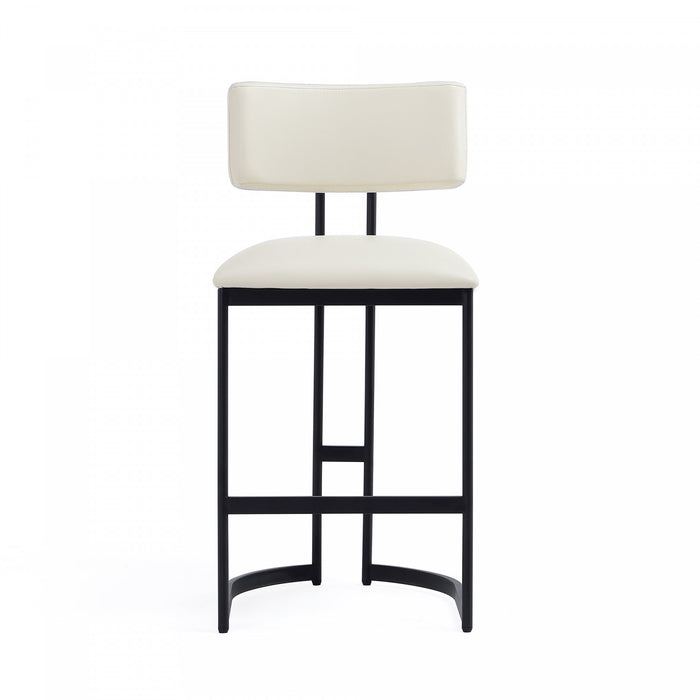 Tabouret de comptoir contemporain moderne Juno en cuir vegetalien et metal, coloris ivoire