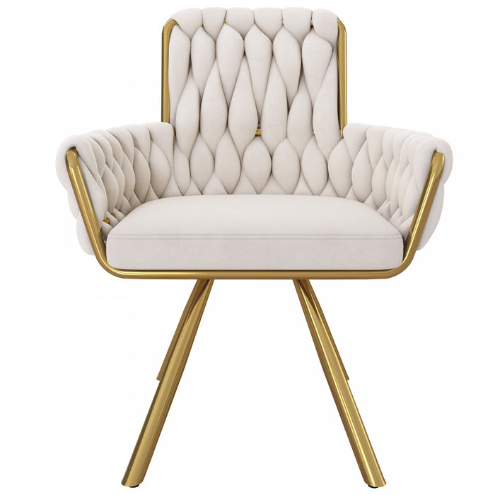 Chaises de salle a manger pivotantes Timothy en velours avec revetement capitonne et pieds en metal dore, lot de 4