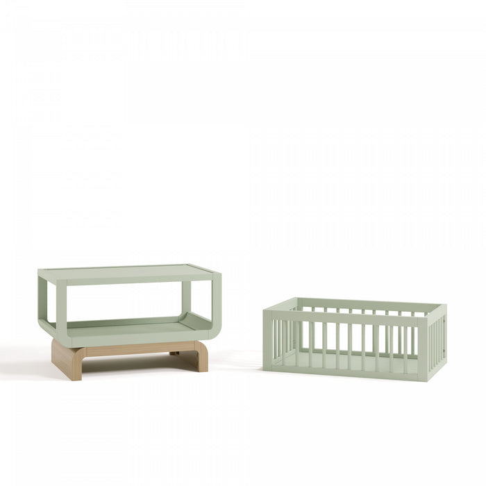 Storkcraft Santorini Berceau convertible 3-en-1 de luxe - Sauge avec bois clair