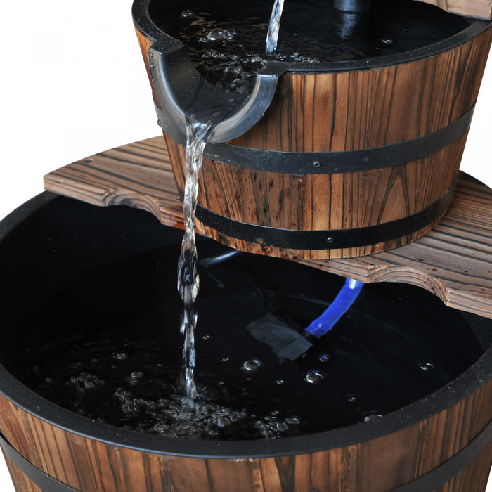Fontaine A Eau En Bois A 2 Niveaux Outsunny Avec Fonction De Cascade De Pompe Electrique Decoration Interieure Exterieure