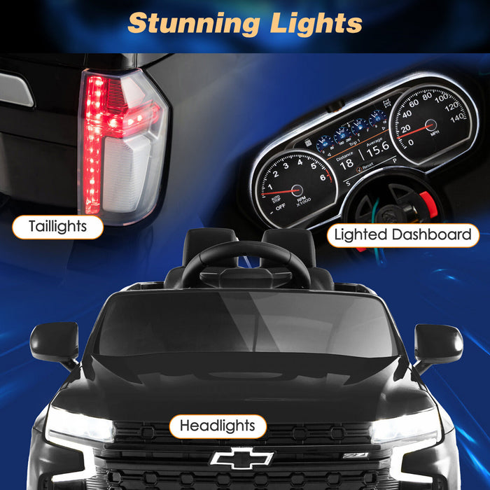 Costway 12v Enfants Rouler Sur La Voiture Chevrolet Tahoe Electrique Camion Suv Telecommande W / Lumiere Et Musique Noir