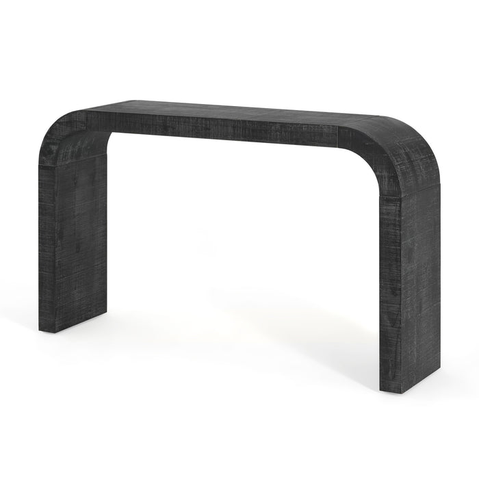 Cedar Table Console en Bois 52 po avec Bord Courbe et Finition Vieillie, Noir
