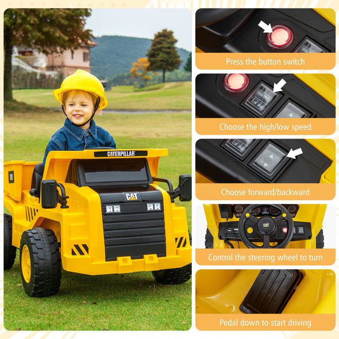 Costway Kids Ride Sur Camion A Virure Avec 2.4g Telecommande De Travail Megaphone Pelle A Sable