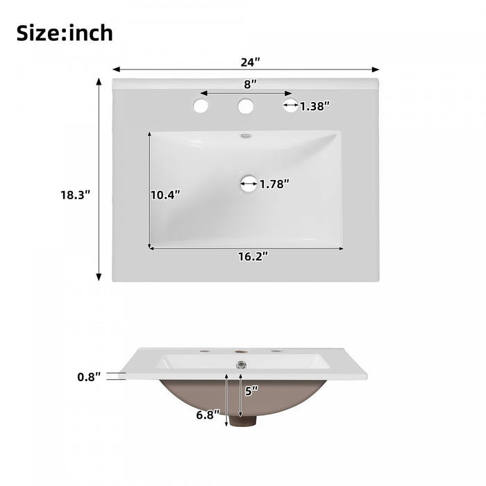 Meuble de salle de bain moderne Colin 24 pouces avec lavabo ceramique et rangement, noir