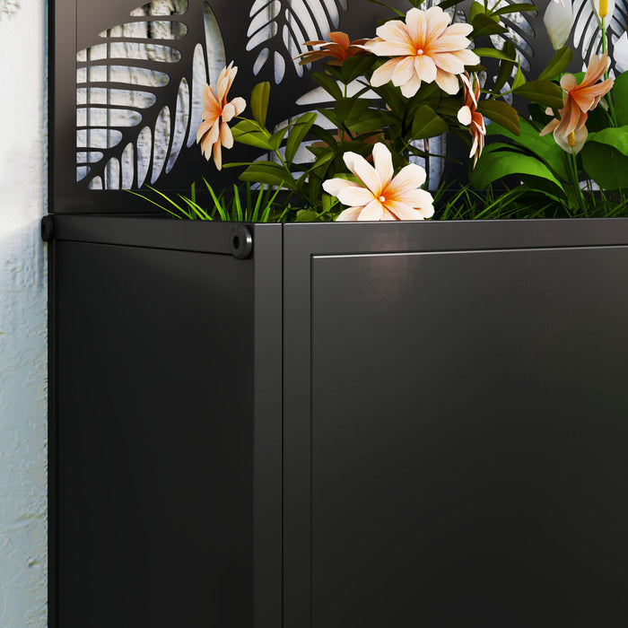 Outsunny Lit de jardin sureleve avec panneau d'intimite jardiniere en metal
