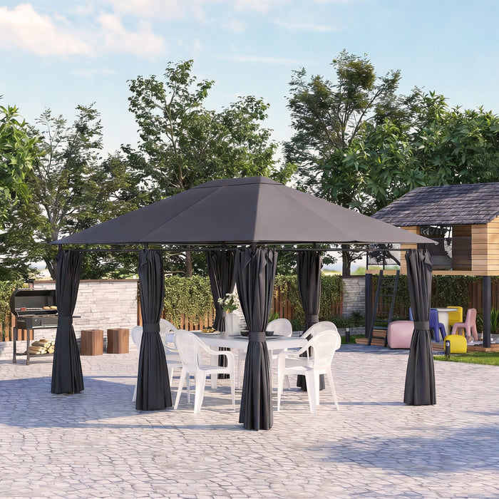 Outsunny 3 m x 3,9 m, gazebo d'exterieur avec structure en acier, rideaux, gris fonce