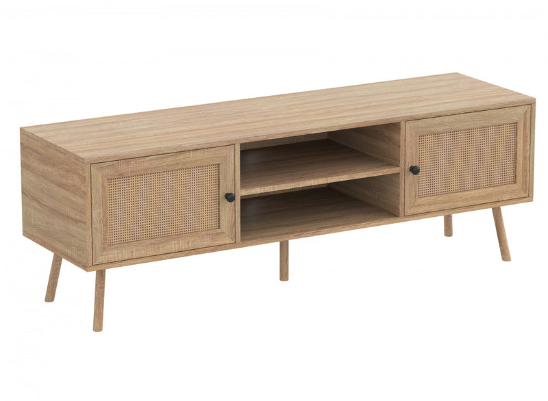 Meuble pour téléviseur avec 2 portes et 2 tablettes - apparence de bois naturel brun