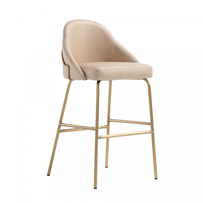 Tabouret de bar moderne Gracie en metal et tissu, coloris beige et dore