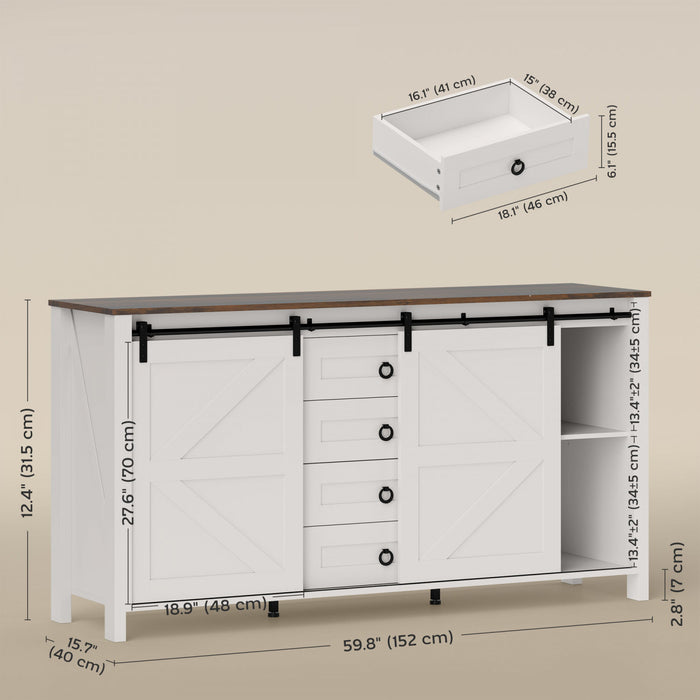 HOMCOM Buffet style ferme avec portes blanc creme