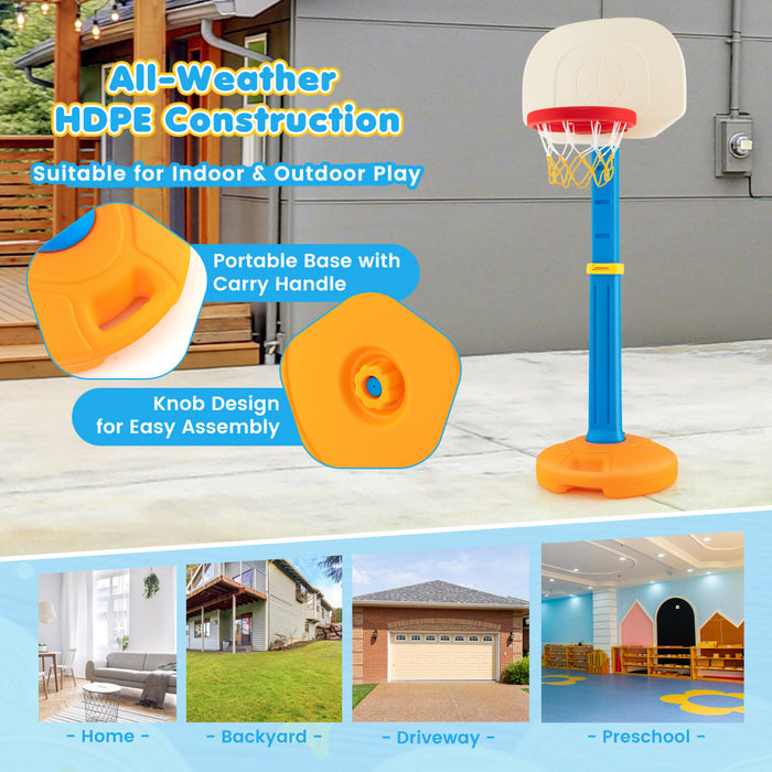 Portable Children Basketball Stand, Height Adjustable Basketball Hoop Youth, Water Or Sand Filled Base With Handle, Suitable For Indoor & Outdoor