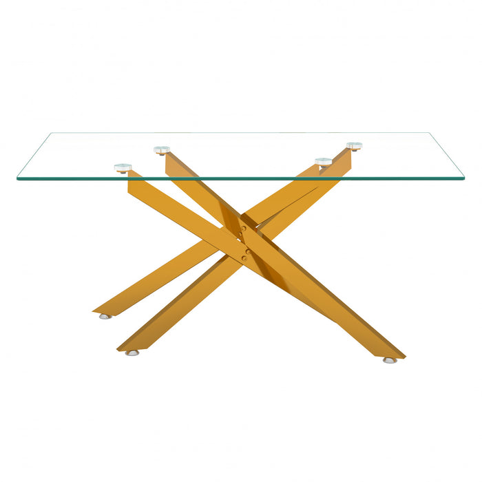 Table basse rectangulaire en verre de 39,37\" Olivia avec pieds metalliques elegants, doree