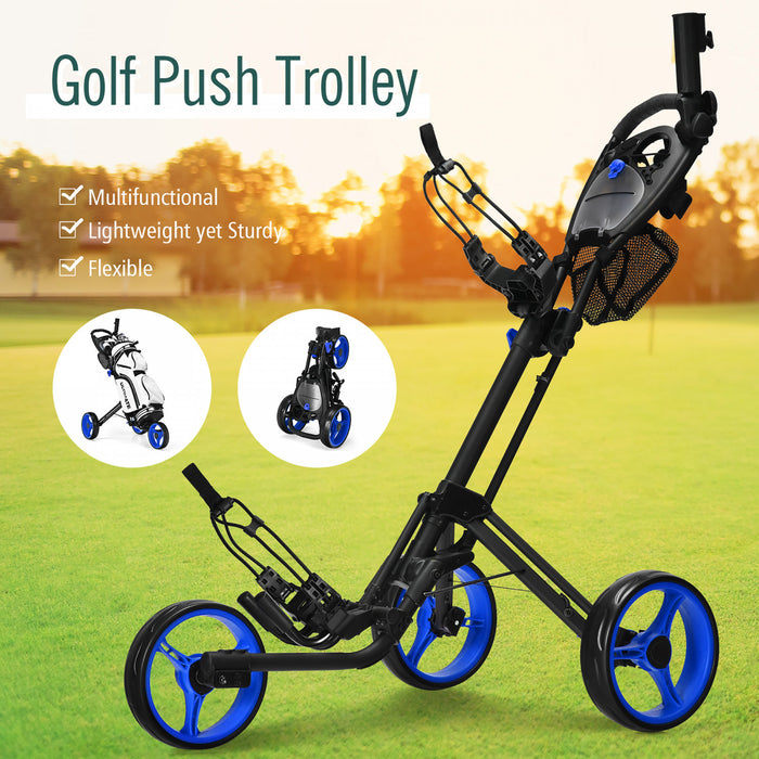 Goplus Pliant 3 Roues Golf Push Cart W/brake Scoreboard Poignee Reglable Bleu