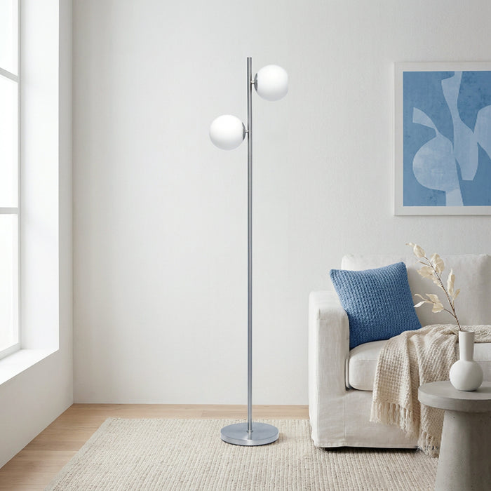 Liam Lampadaire moderne a 2 lumieres, Nickel brosse, 66 po H
