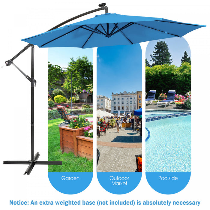 Costway Parasol deporte solaire 10FT 32 LED eclairees Bleu pour patio exterieur