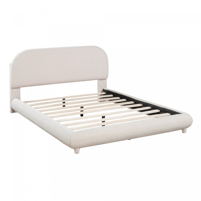 Lit plateforme Sophie rembourre en polaire Teddy avec tissu doux et cadre robuste, taille Full, beige