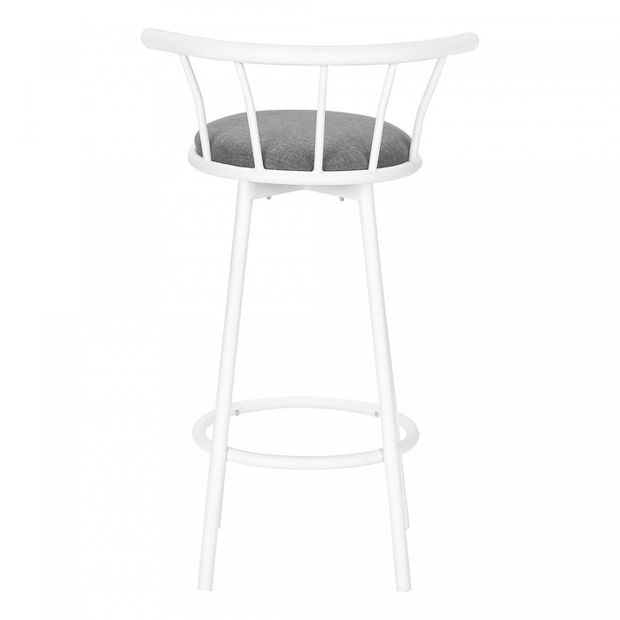 Ensemble de 2 tabourets bar pivotants de hauteur bar de style moderne contemporain avec métal blanc et tissu gris