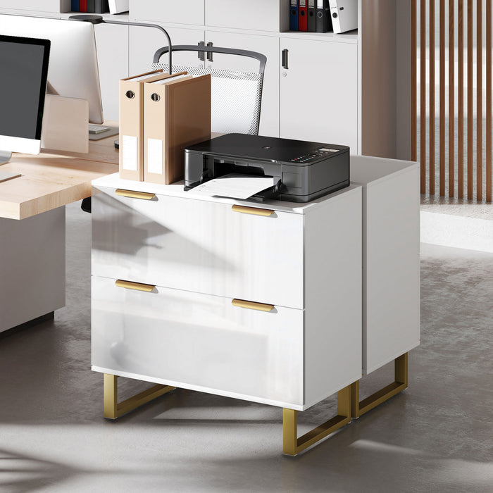 HOMCOM Classeur lateral a 2 tiroirs, blanc brillant