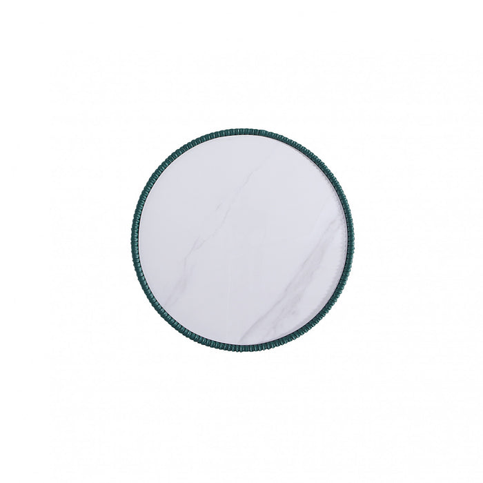 Table d’appoint Anderson moderne avec plateau en pierre frittee et revetement en tissu, vert – Lot de 2