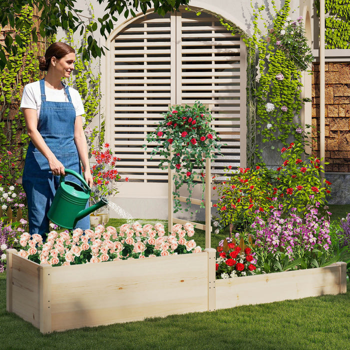 Costway 87\" Lit De Jardin Eleve Avec Trellis 2 Boites De Plantation Base Ouverte Pour Patio