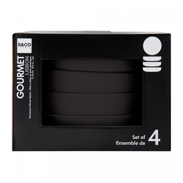 S&CO Gourmet Lisbon Ensemble de 4 Bols a Pates en Gres Noir