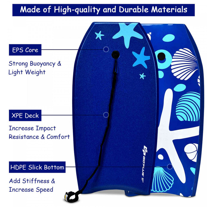 Planche De Bodyboard Surf 33 Pouces (83 X 48 X 6 Cm) Avec Sangle De 83 Cm Et Motif Cocotier + Parasol Pour Debutant Enfant Adulte Xpe+hdpe 0.6kg