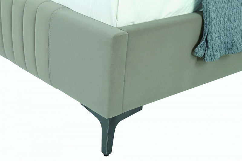 Lit complet Promenade de style mid-century moderne, rembourre en velours, coloris taupe rustique