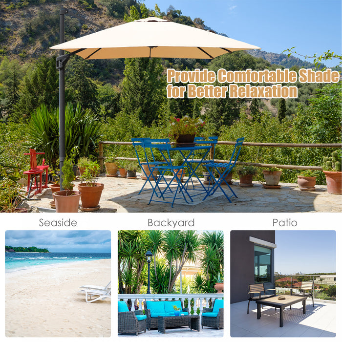 Costway Parasol cantilever 10'x13' pour terrasse, aluminium, rotation 360°, inclinable, beige