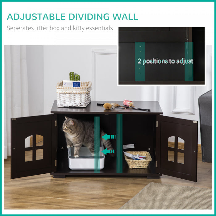 Pawhut Boite A Litiere Pour Chat Meuble Pour Chat Cache Toilette Interieure Pour Chat Table De Nuit A Double Porte Table D'extremite Avec Fenetre Pour Chat Cafe
