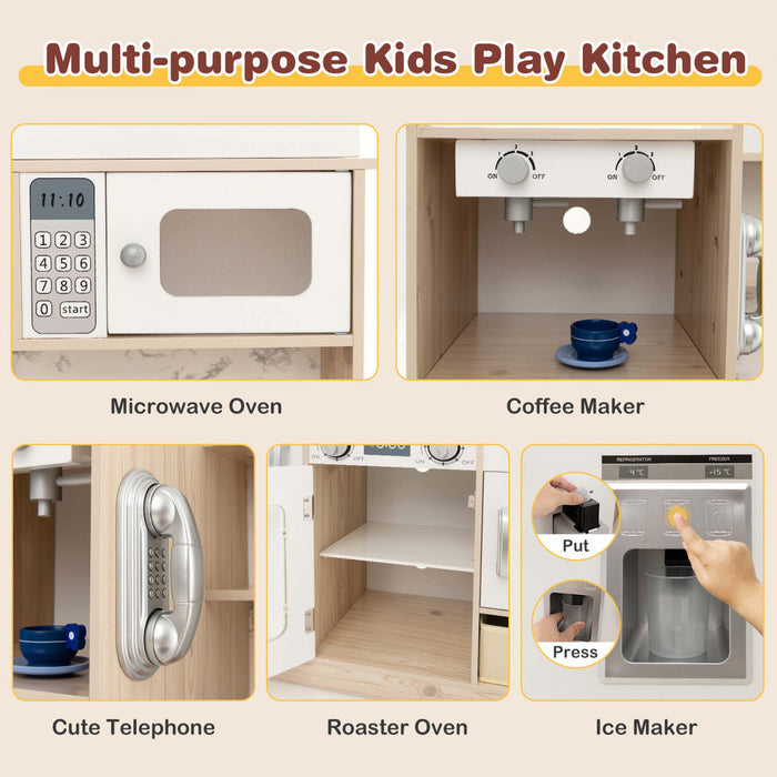 Costway Enfants Pretendre Jouer Cuisine Jouet En Bois Avec Eclairage Led Et Cafetiere