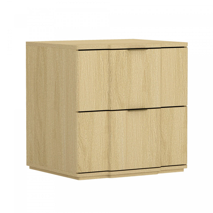 Table de nuit Clive style milieu du siecle 56 cm en naturel et dore (2 tiroirs)