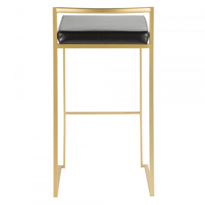 Tabouret bar contemporain Fuji en similicuir noir - ensemble de 2