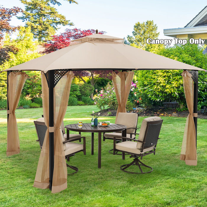 10’ X 12’ Patio Gazebo De Remplacement Couvercle Superieur A 2 Niveaux Canopy Cpai-84 Outdoor Beige