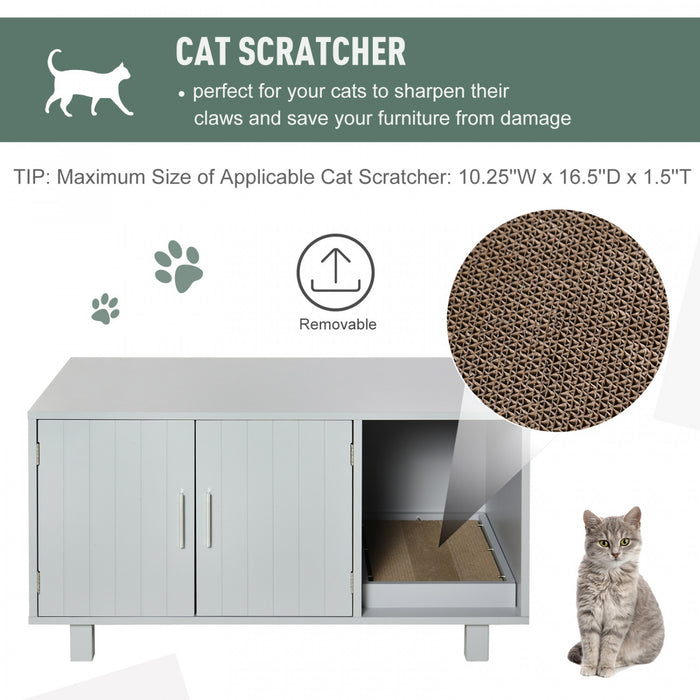 Pawhut Toilettes Pour Chat En Bois Boite A Litiere Pour Animal Domestique Enclos Chaton Maison Table De Chevet Table De Chevet Avec Grattoir Portes Magnetiques Gris