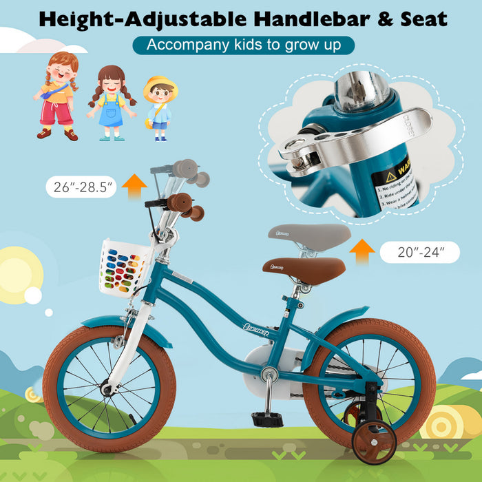 Velo Costway 14\" Pour Enfants Avec Roues D'entrainement Amovibles Et Panier Pour 3-5 Ans Bleu