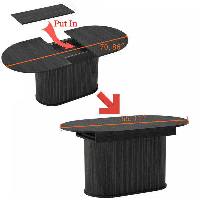 Noah Table a manger ovale extensible avec pieds rayes, noir
