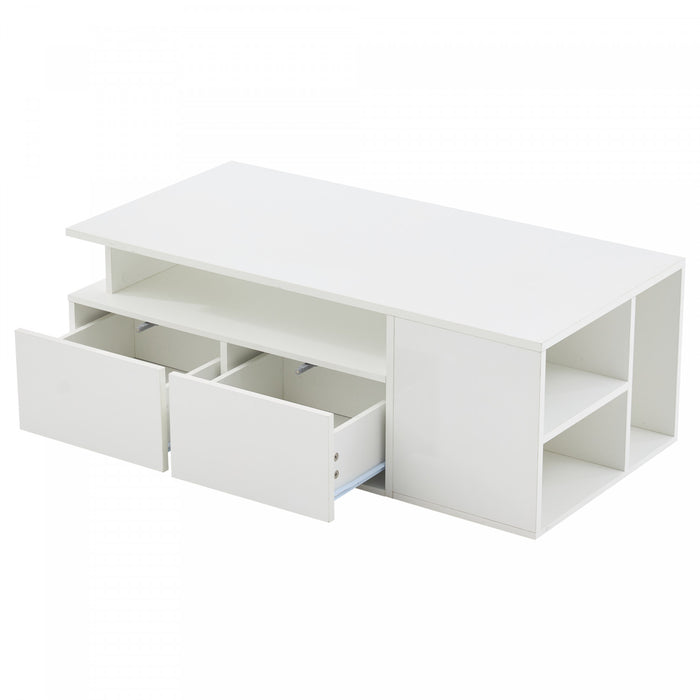Daniel table basse avec eclairage LED et tiroirs de rangement, blanc