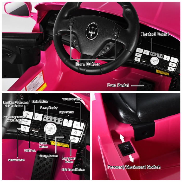 12v Enfants Rouler Sur La Voiture Maserati Grancabrio Sous Licence W / Telecommande & Lumieres Rose
