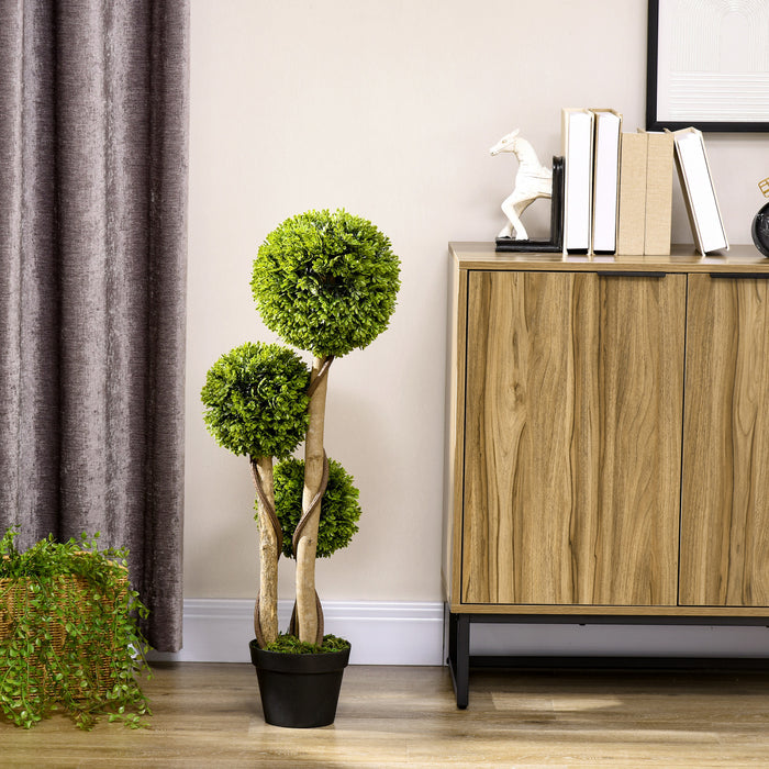 HOMCOM 3pi Artificiel Buis Triple Boule Topiaire Arbre en pot de pepiniere