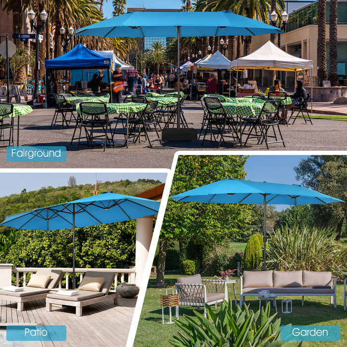 Costway Parasol double face 15FT a manivelle pour patio Jardin marche protection solaire Bleu