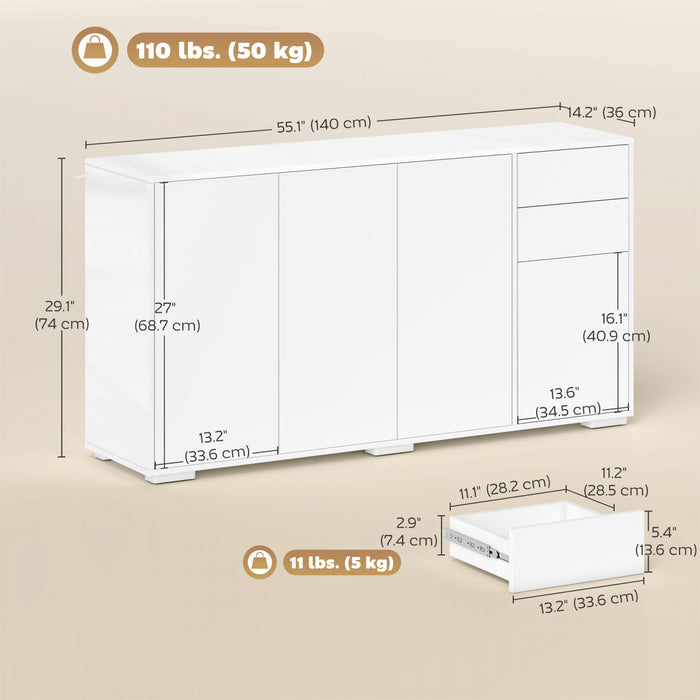 HOMCOM Buffet de Cuisine avec Tiroirs a Ouverture par Pression et Placards