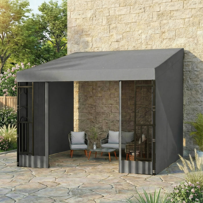 Outsunny Pergola murale 3 m x 3 m avec rideaux et moustiquaires, tonnelle exterieure